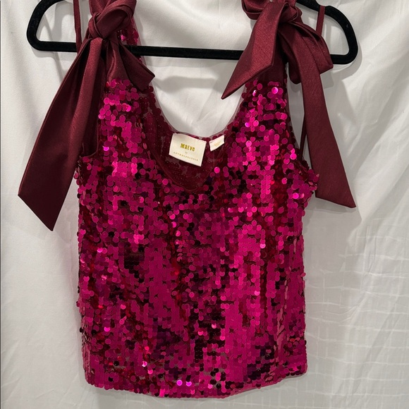 Anthropologie Tops - Anthropologie Maeve Pink Sequin Camisole with Bow Straps